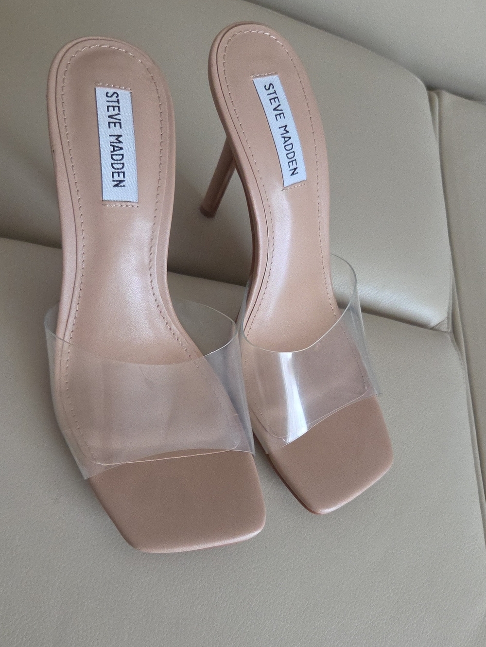 Steve Madden Blush Nude Clear-Strap Mules Size 9M